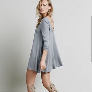 Free People Beach Grey Beatnik Long Sleeve Trapeze Tunic Dress